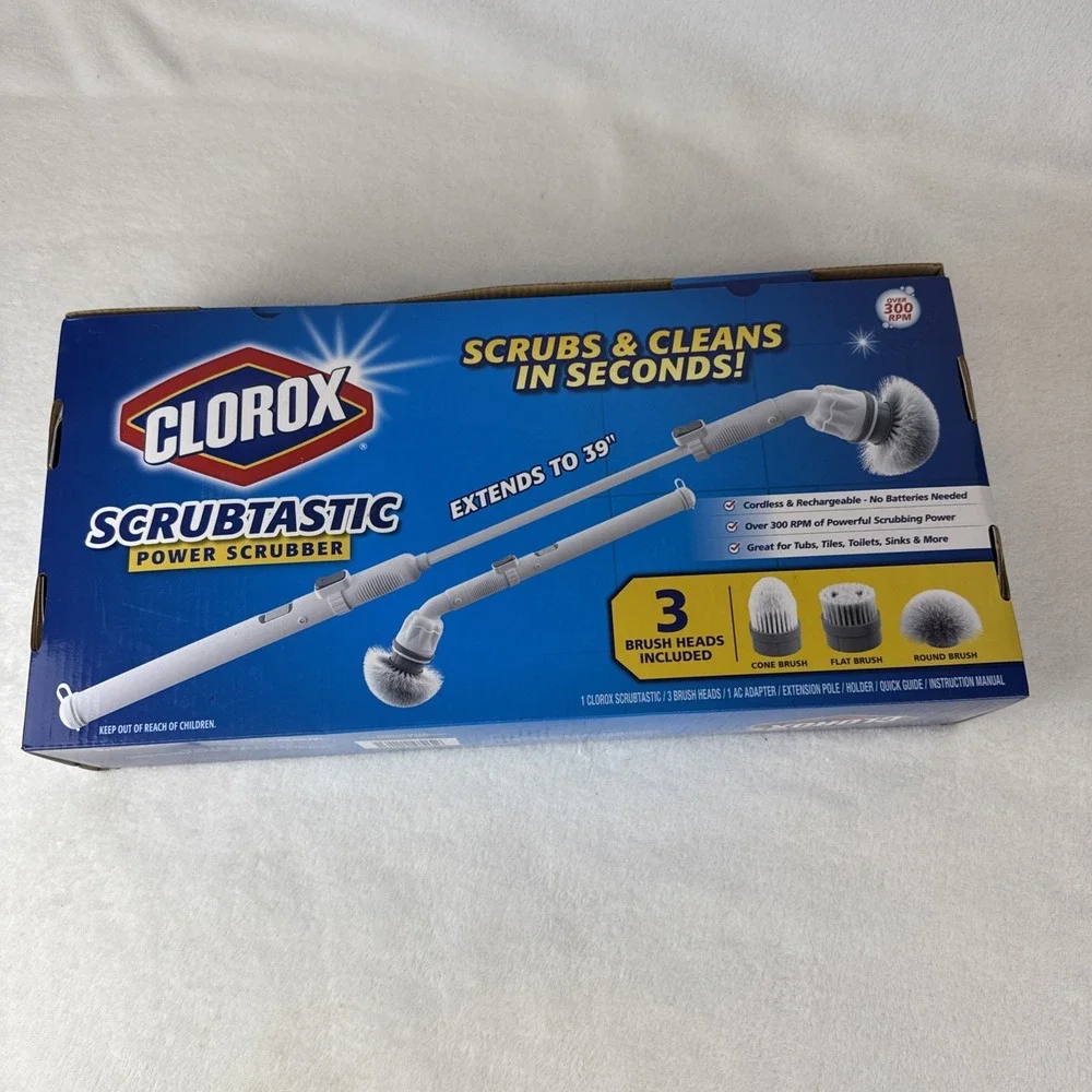 Clorox Deluxe Scrubtastic Power Scrubber 3 Brush Heads Rechargeable New Open Box